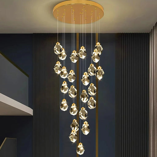 Luxury Crystal Dropping Stones Chandelier with cascading crystals, perfect for elegant living rooms, bedrooms, and dining areas.