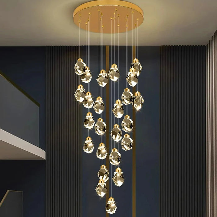 Luxury Crystal Dropping Stones Chandelier with cascading crystals, perfect for elegant living rooms, bedrooms, and dining areas.