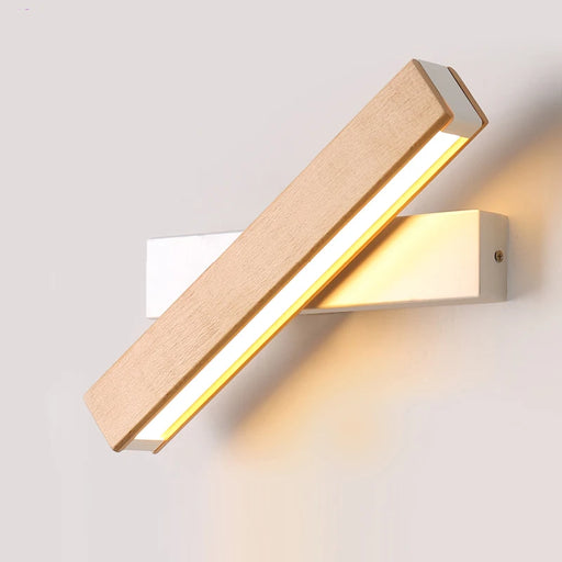 360° Rotatable LED Wall Lamp with sleek wooden design, perfect for versatile lighting in modern interiors.