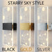 Modern LED fantasy wall lamp in black, gold, and silver with starry sky style design.