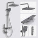 Luxury 4-function rainfall shower system set with top shower, hand-held, bidet spout, and tub faucet in sleek design.