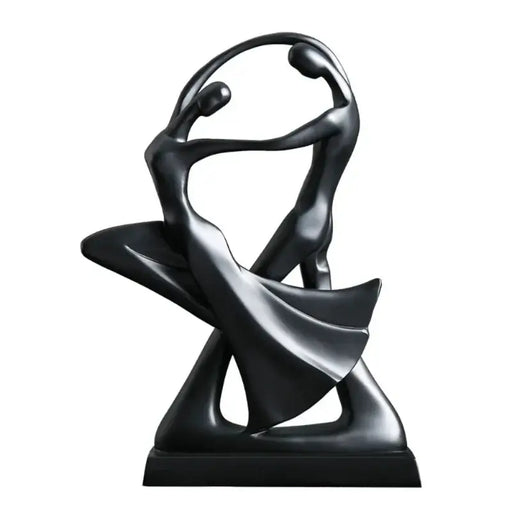 Modern dancing couple sculpture in black resin, abstract minimalist design, perfect for home decor, 30 cm tall statue.