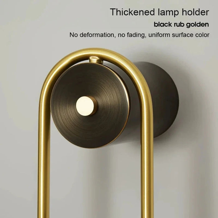 Modern golden LED wall sconce with thickened lamp holder and black rub golden finish, featuring no deformation and uniform color.