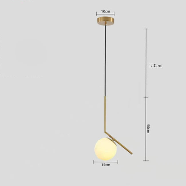 Modern Nordic pendant lamp with gold plated iron finish, LED bulb, ideal for parlor or study, featuring metal and glass design.