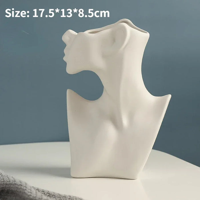 Nordic Ceramic Body Art Vase with elegant female form, perfect for modern home decor, size 17.5x13x8.5cm.