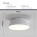 Modern white LED ceiling light with ribbed design, dimensions D46cm x H17cm, suitable for 8-12m² spaces, 36W power.