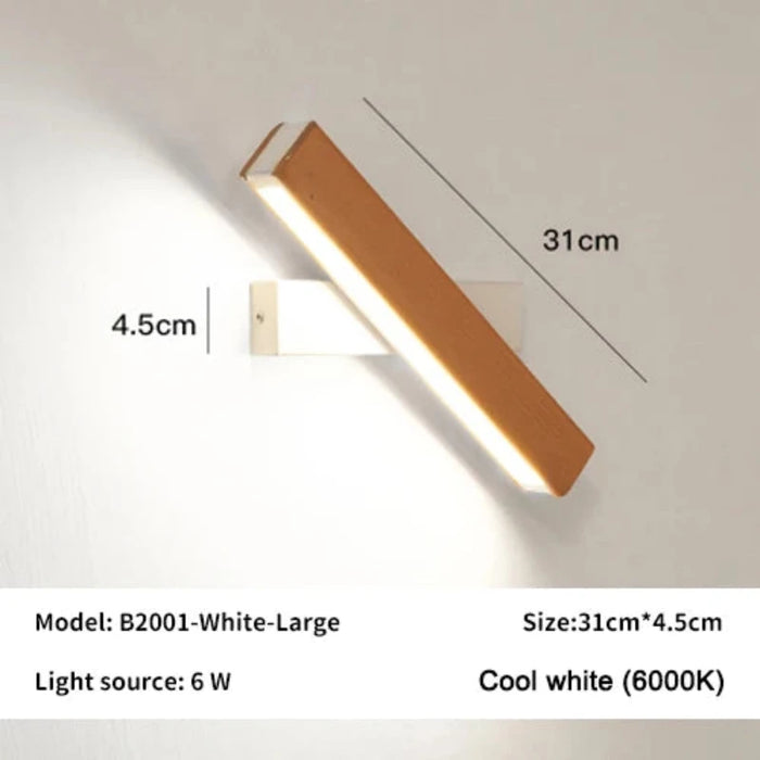 360° Rotatable LED Wall Lamp B2001-White-Large in cool white (6000K), 31cm x 4.5cm, 6W light source.