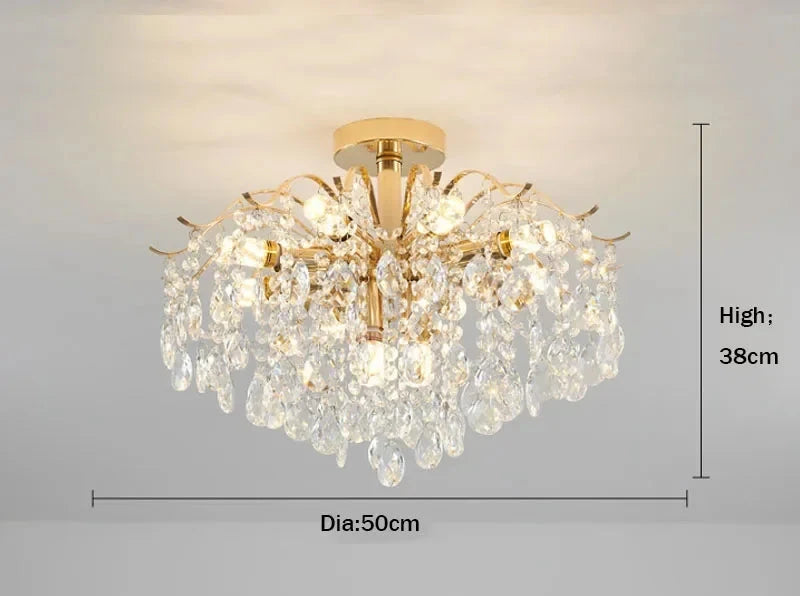 Luxury crystal lantern chandelier with 50cm diameter and 38cm height, elegant design for modern home decor.