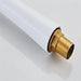 White and gold faucet component showcasing sleek design and brass connector.