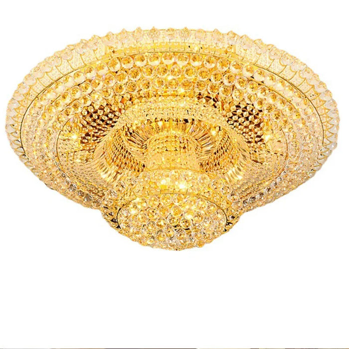 Luxury Continental Crystal Chandelier in elegant golden circular design for upscale interiors.