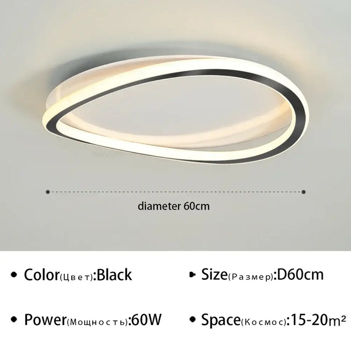 Modern LED ceiling flush mount lamp, black, D60cm, 60W power, suitable for 15-20m² area, sleek contemporary design