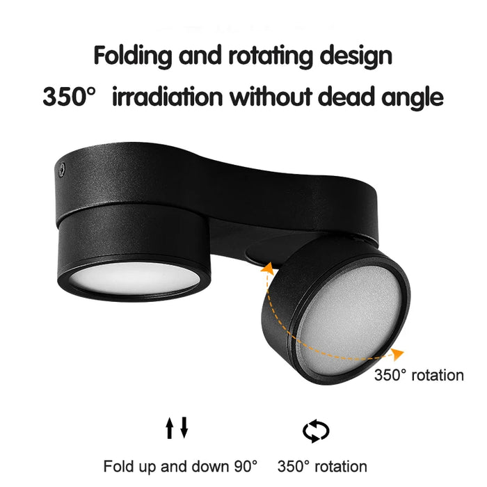 Foldable dimmable LED downlight with 350-degree rotation and 90-degree foldable feature for versatile lighting control