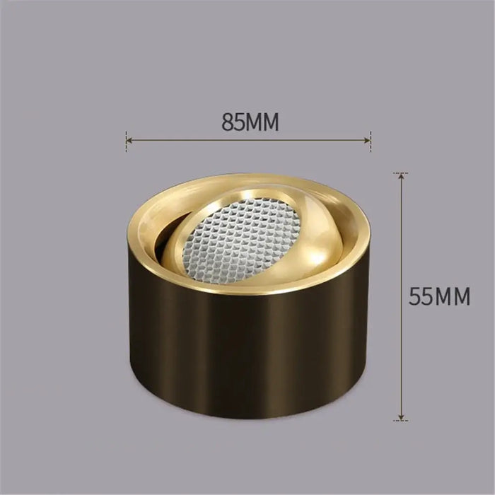 Adjustable LED ceiling light in copper finish, 85mm diameter x 55mm height, for modern interiors.