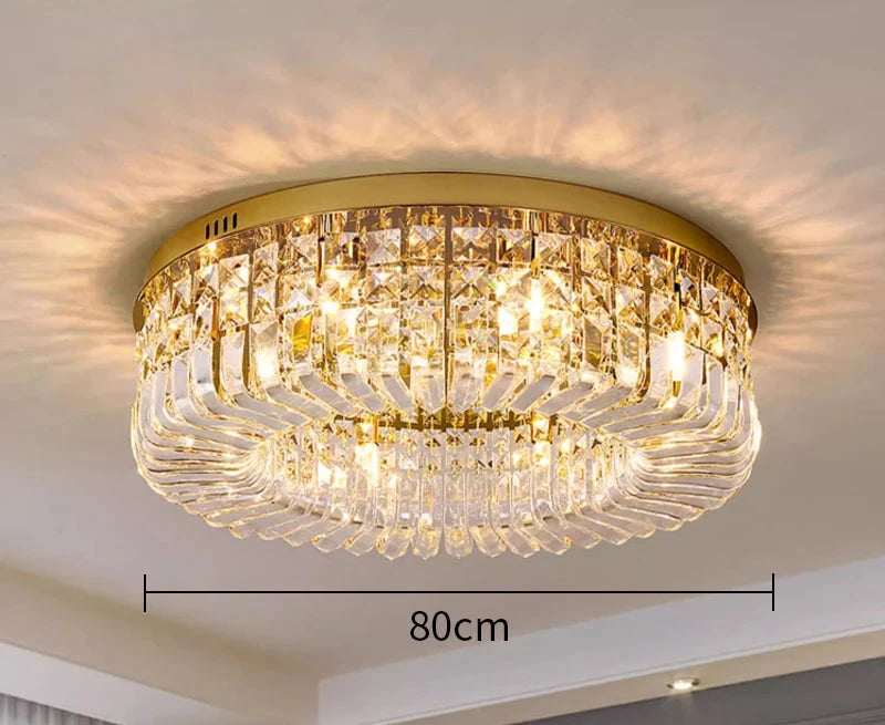 Luxury modern crystal round ceiling chandelier with elegant design and premium materials, measuring 80cm in diameter.