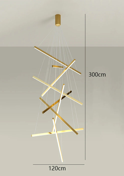 Modern smart chandelier with remote control, 300cm height, 120cm width, featuring dimmable warm to cool white light.