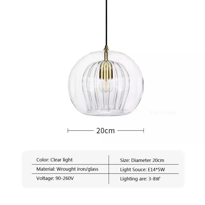 Modern Glass Double Shade Pendant Light with clear glass, wrought iron design, diameter 20cm, voltage 90-260V, E14*5W bulb.