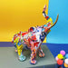 Colorful graffiti-designed elephant statue made of synthetic resin on a multicolored background.