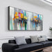 Vibrant Cityscape oil painting with colorful urban scene on modern living room wall