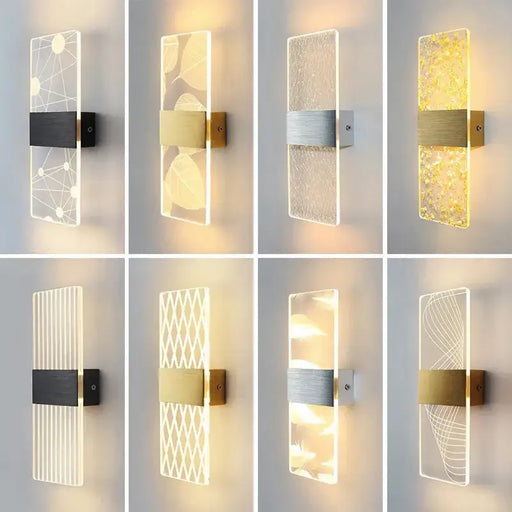 Modern LED Fantasy Wall Lamp collection with Nordic design, showcasing elegant and stylish acrylic sconces in various patterns.