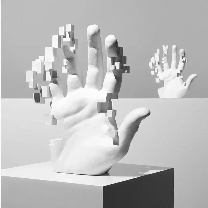 modern abstract hand sculpture in resin with intricate cut-out design adds minimalist elegance to decor, perfect for Nordic-inspired interiors