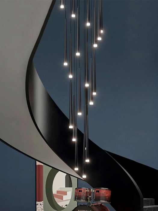 Modern hanging lamp chandelier with sleek black cords in a contemporary setting, ideal for spaces of 15-30 sqm.