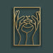 Abstract line art sculpture of hands and face silhouette, minimalist gold design for modern wall decor.