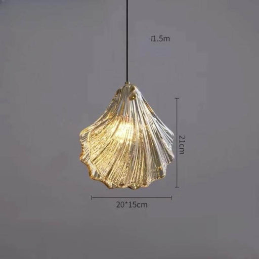 Elegant glass shell pendant ceiling light fixture with warm LED glow and electroplated finish, perfect for cozy spaces.