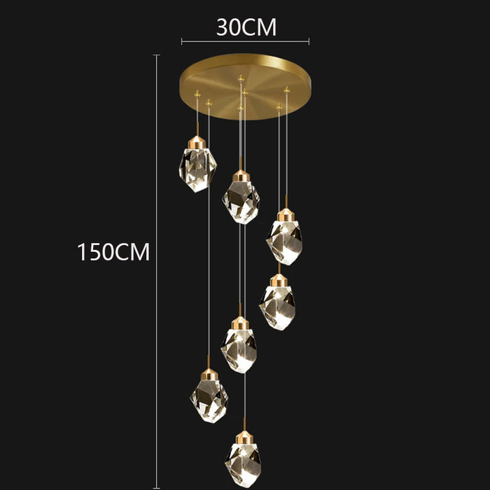 Luxury Crystal Dropping Stones Chandelier with cascading crystals, 30cm diameter, 150cm height, perfect for elegant interiors.