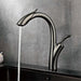 Elegant black pull-out kitchen faucet with single-handle design for versatile use, showcased over a modern sink.