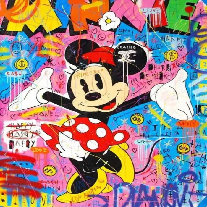 Vibrant Disney graffiti art with beloved character on colorful canvas background.