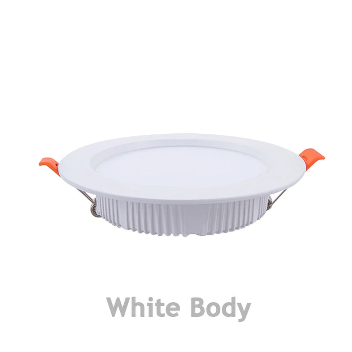 Ultra-thin DC LED downlight with white body, ideal for stylish recessed lighting in homes and offices.