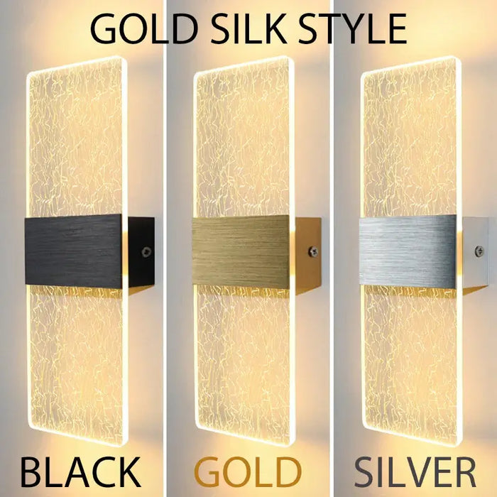 Modern LED Fantasy Wall Lamp in black, gold, and silver finish with gold silk style design, perfect for contemporary interiors.