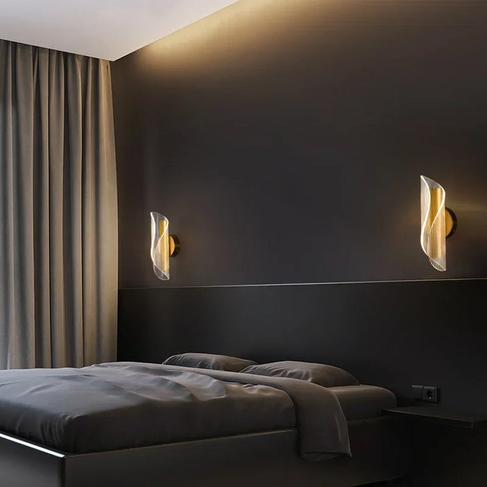 Modern bedroom with two Leo Lumis Wall Lamps featuring sleek design and warm LED lighting, enhancing the room's ambiance.