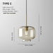 Modern industrial glass pendant lamp with E27 light source and 150cm wire length, Type C design.