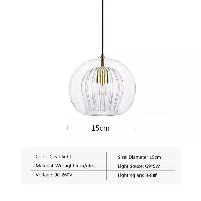 Modern Glass Double Shade Pendant Light with clear light, 15cm diameter, wrought iron/glass material, voltage 90-260V.