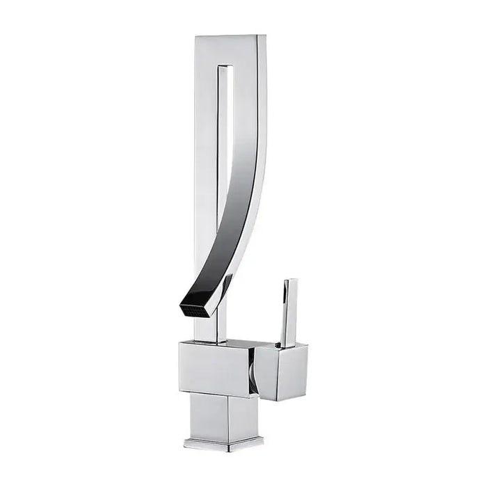 Luxury brass square basin mixer faucet with polished finish and single-handle design for modern bathroom elegance.