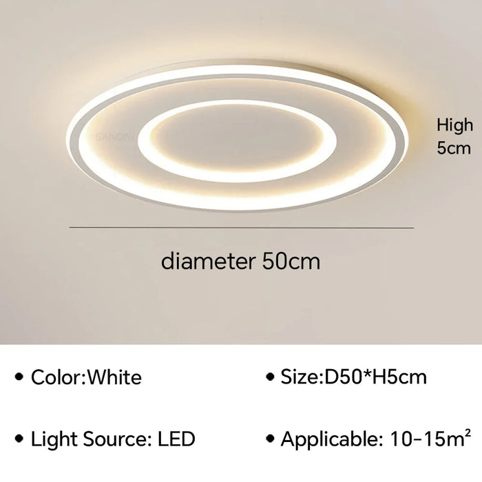 Geometric Modern LED Ceiling Lamp, 50cm diameter, 5cm height, white, suitable for 10-15m² areas, LED light source.