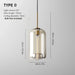 Industrial glass pendant lamp with dimensions and specifications, including E27 light source, 150cm wire length, and 10cm ceiling diameter.