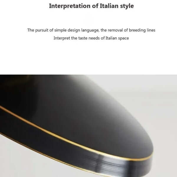 Close-up of modern minimalist Italian style design in black with gold accents.