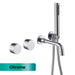 Chrome dual-control wall-mounted bathroom faucet with sleek design and durable brass construction.