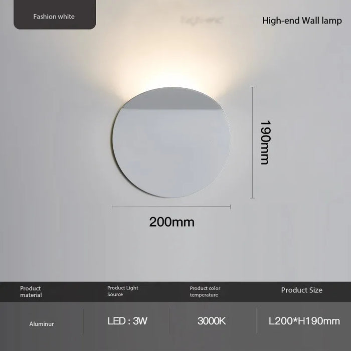 Modern artistic wall lamp with sleek design in white, made of high-quality aluminum, size 200mm, LED light, 3000K color temperature.