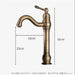 Antique brass long neck basin faucet with dimensions marked, featuring a classic design and single handle for bathroom upgrades.