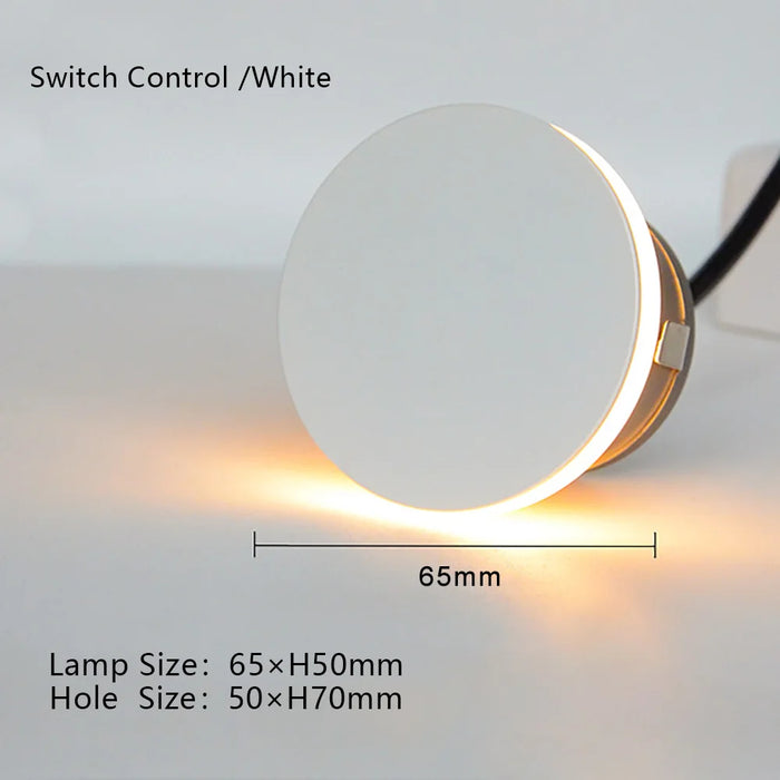 Round recessed waterproof luminaire with LED chips, white finish, IP65 rating, suitable for indoor and outdoor use, switch control.