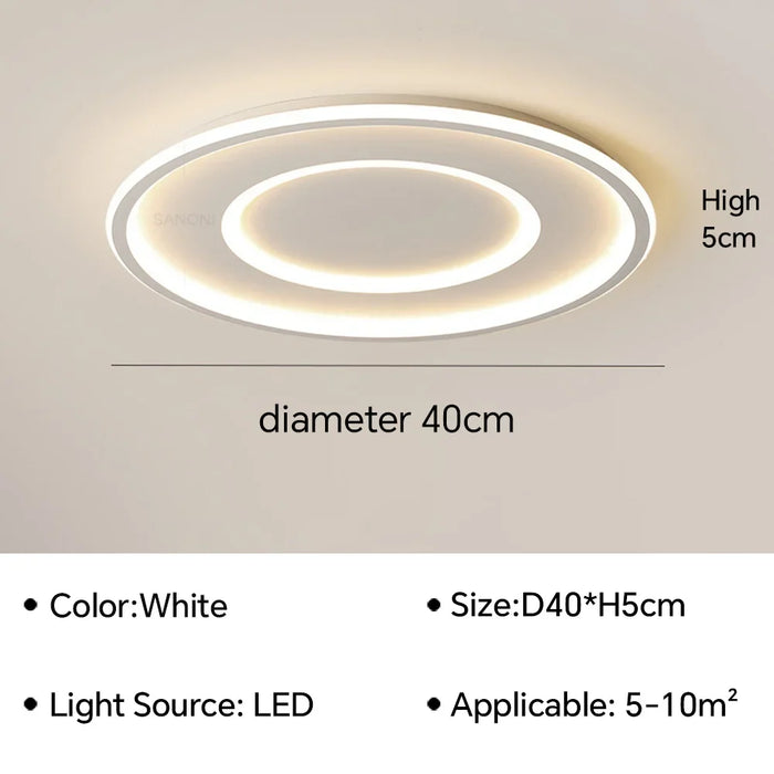 Geometric Modern LED Ceiling Lamp with white color, 40cm diameter, 5cm height, suitable for 5-10m² spaces.