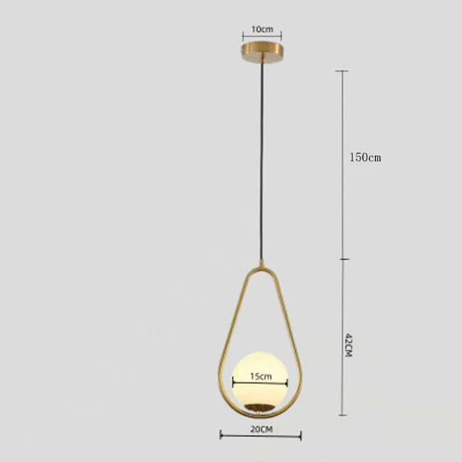 Modern Nordic pendant lamp with metal and glass design, gold plated finish, LED bulb, ideal for parlor or master bedroom lighting.