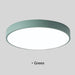 Green round wooden LED ceiling light with frosted finish and modern design.