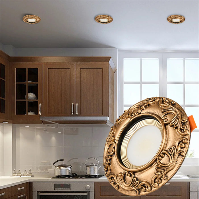 Elegant retro cat eye LED ceiling lamp with ornate design and warm light, ideal for enhancing kitchen interiors.