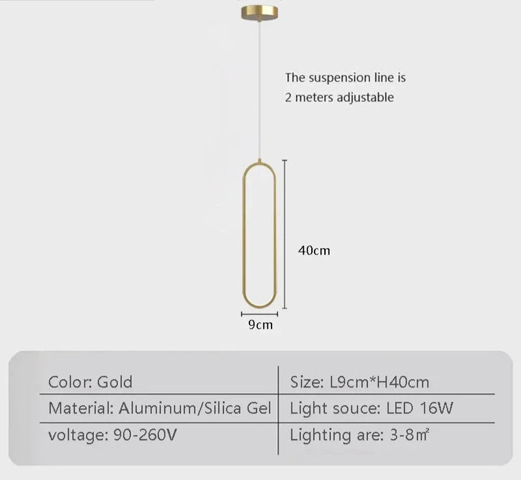 Luxurious gold LED pendant light with adjustable suspension, modern design, aluminum and silica gel material, suitable for 3-8㎡ lighting area.