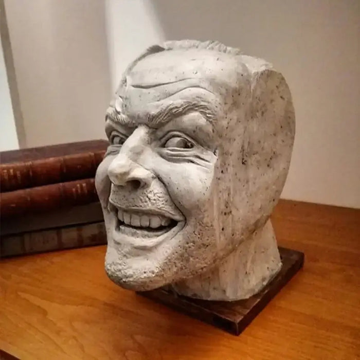 Shining-inspired resin bookend featuring a lifelike face, adding horror and humor to bookshelves or desks, made of durable resin.