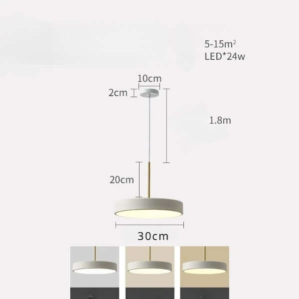 Modern LED Saucer Pendant Light with adjustable cord, 30cm width, 20cm depth, and 1.8m height for dining or bar areas.